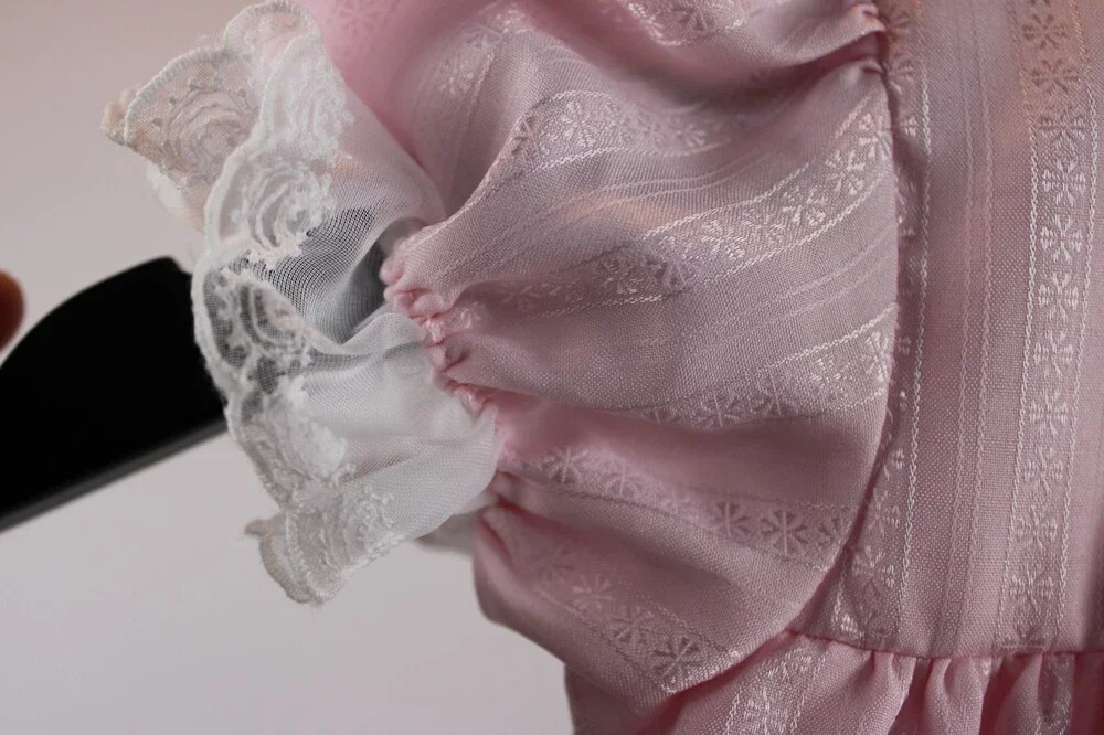 Vintage C.I. Castro Co Girl Babydoll Dress Size 18 Pink Lace Trim Cotton/Poly